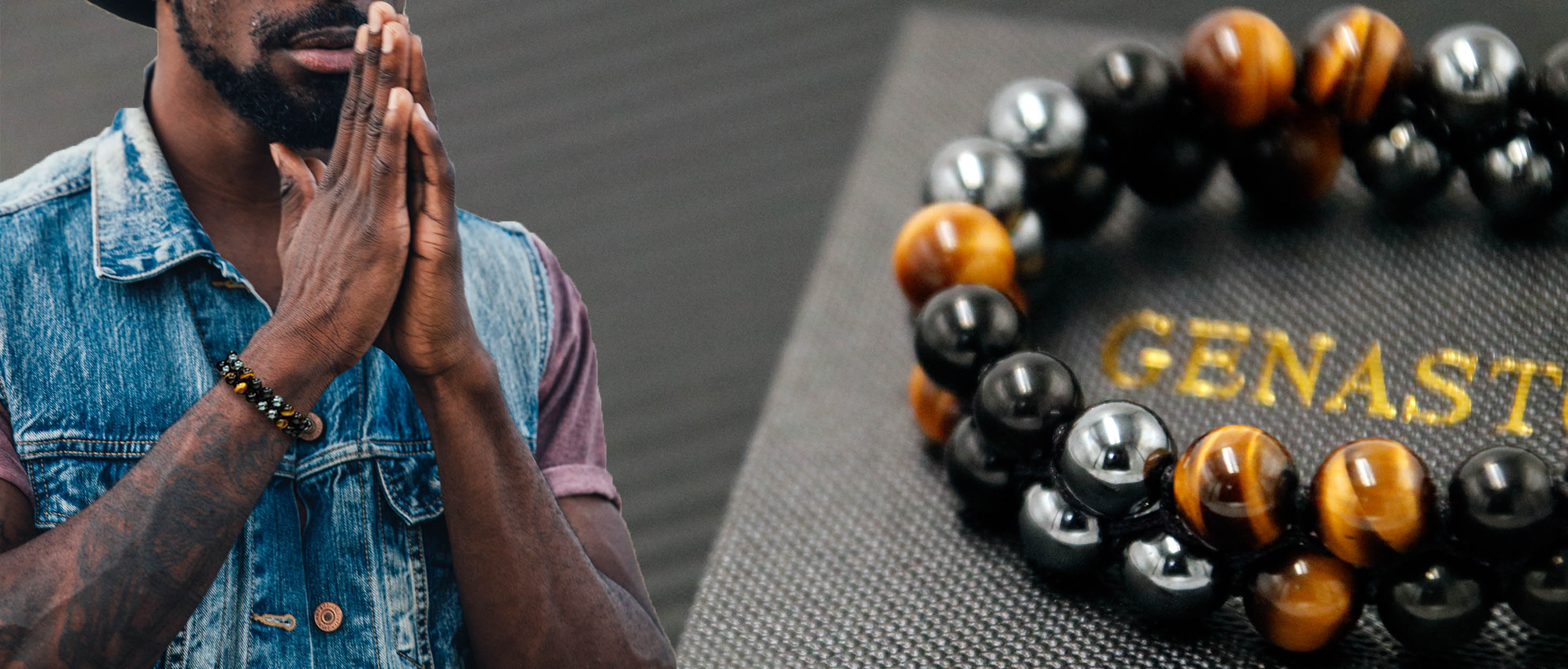 triple protetion bracelet, tiger eye, obsidian and hematite, for pray or meditation