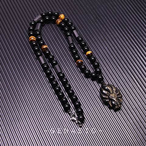 Golden Obsidian Fox Beads Necklace