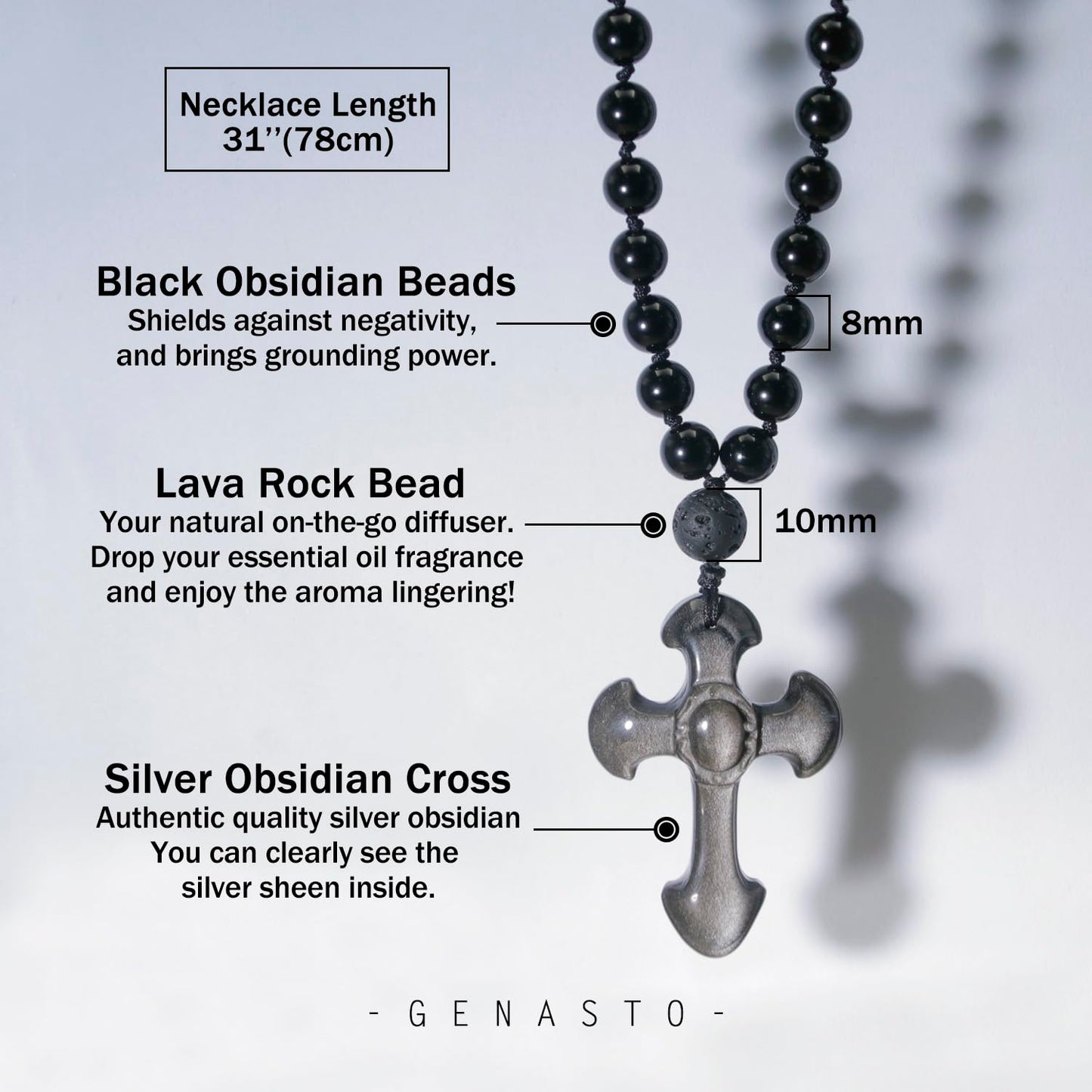 Cross Obsidian Necklace