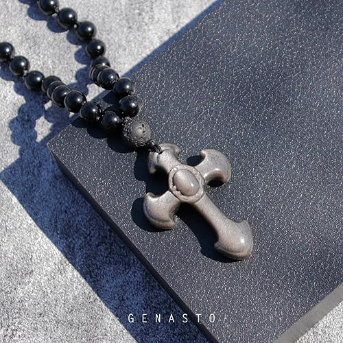 Cross Obsidian Necklace