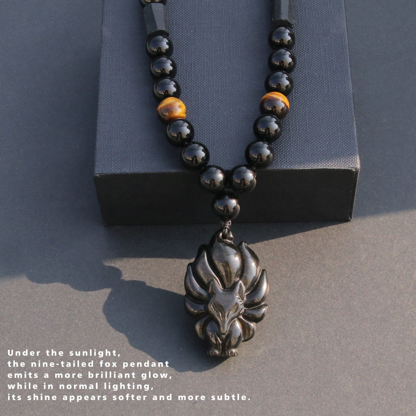 Golden Obsidian Fox Beads Necklace