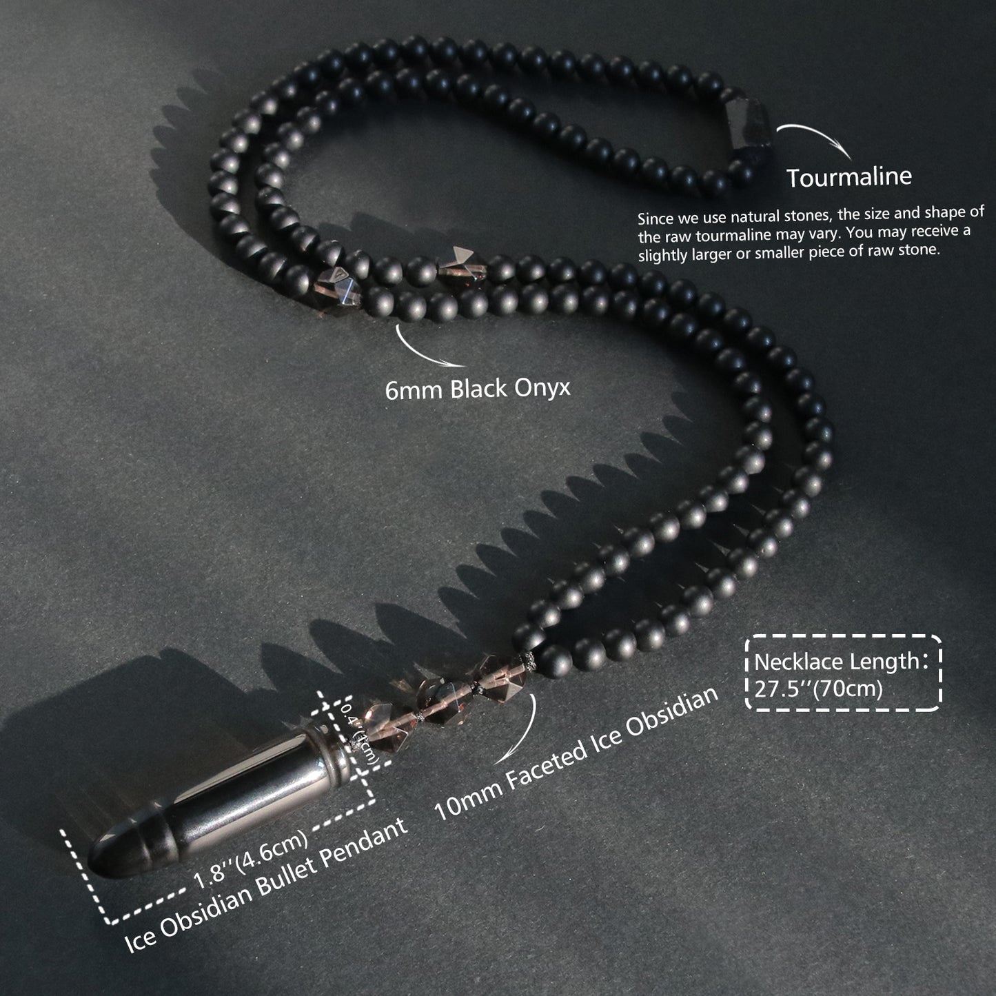 Ice Obsidian Bullet Pendant Necklace