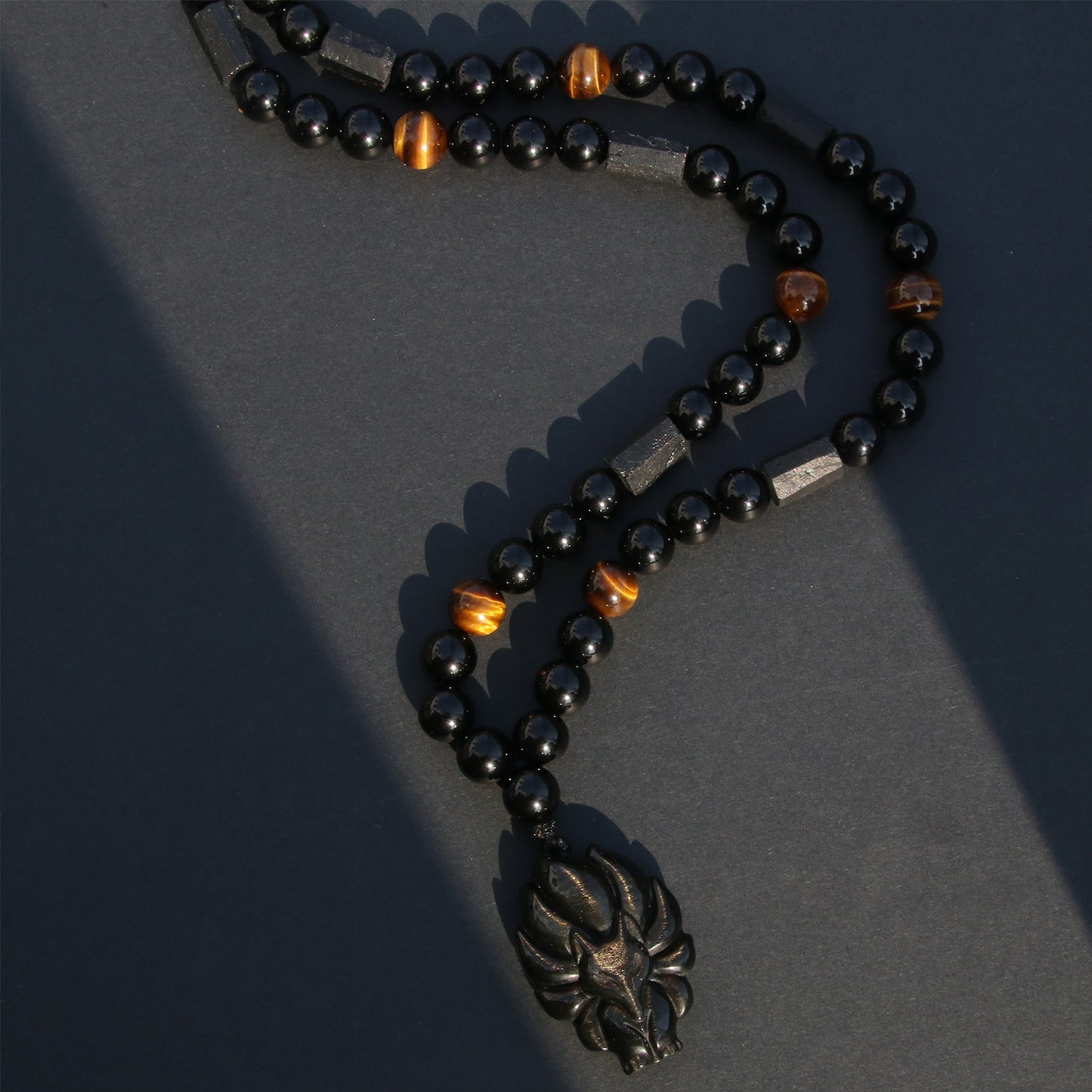 Golden Obsidian Fox Beads Necklace