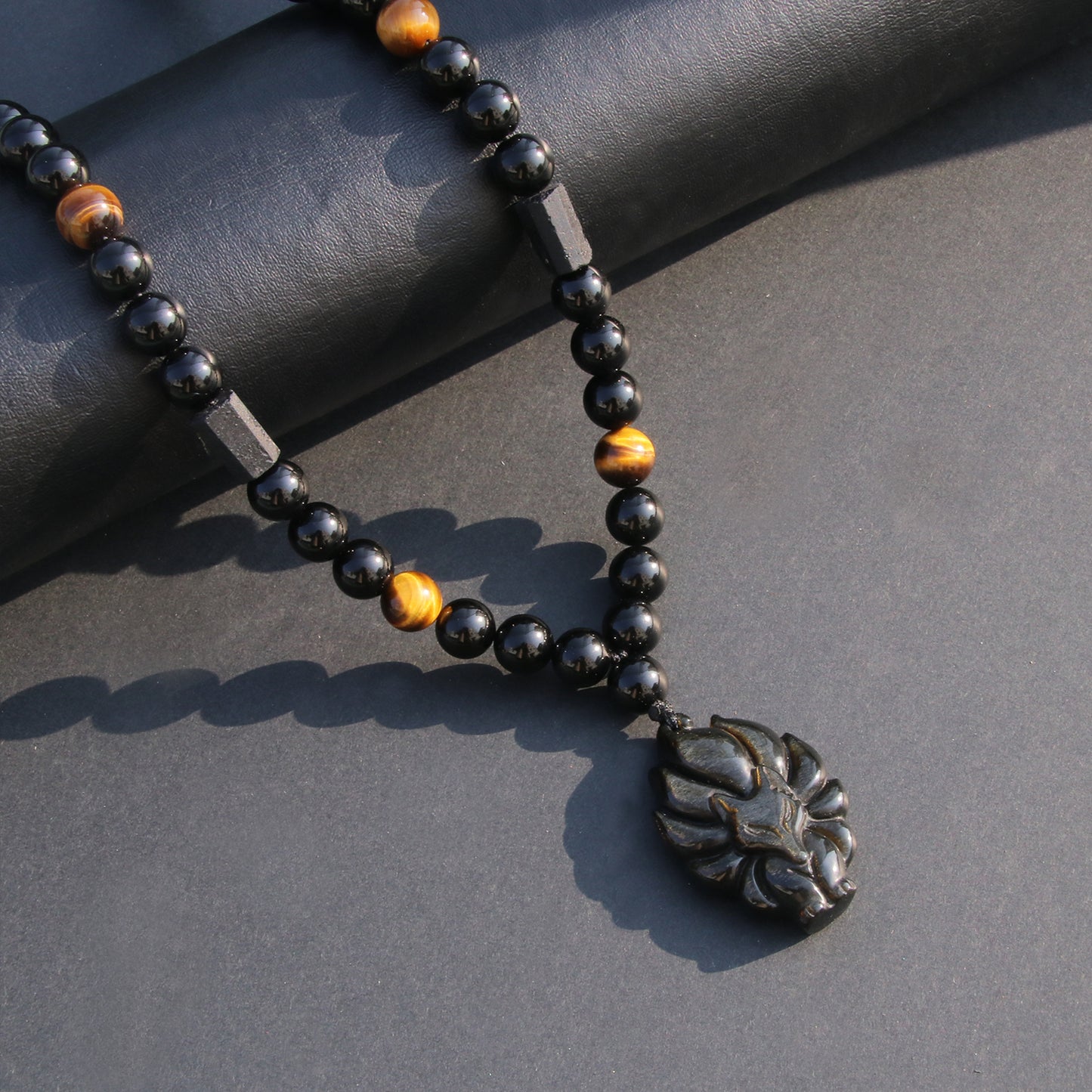 Golden Obsidian Fox Beads Necklace