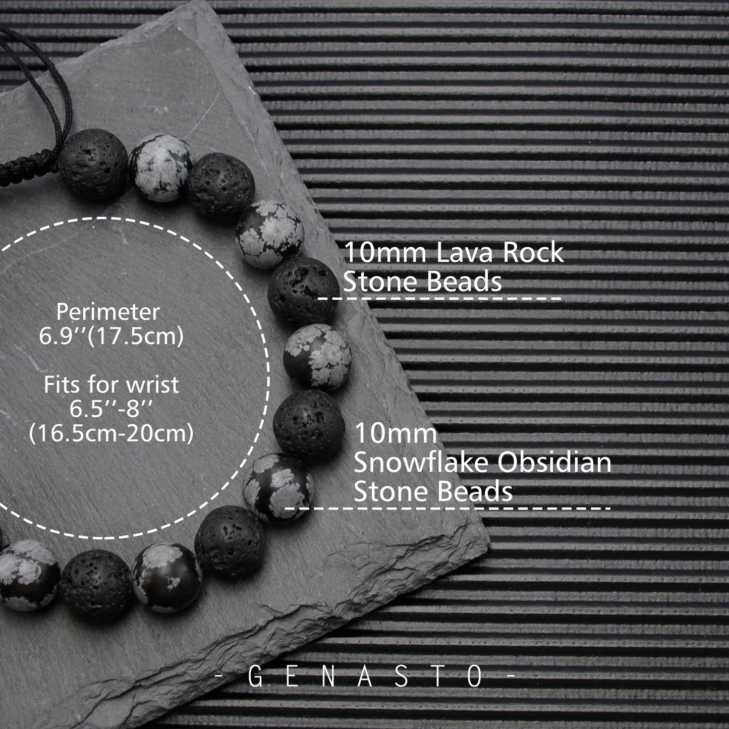 Snowflake Obsidian & Lava Rock, Single-layer Bracelet, 10mm