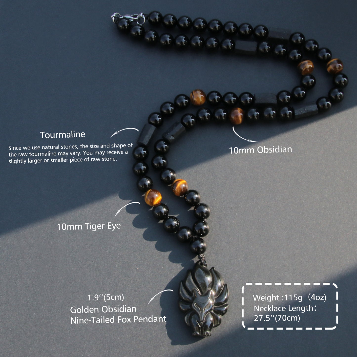 Golden Obsidian Fox Beads Necklace