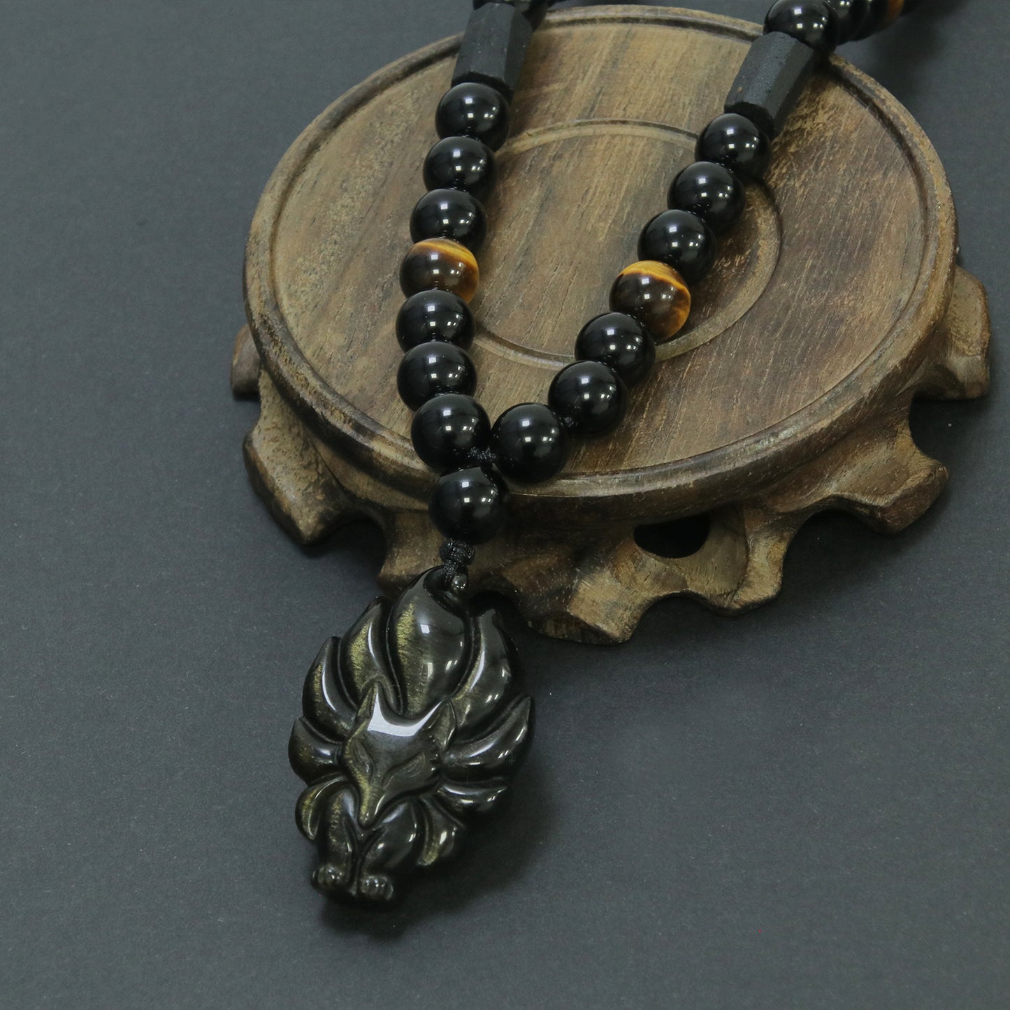 Golden Obsidian Fox Beads Necklace