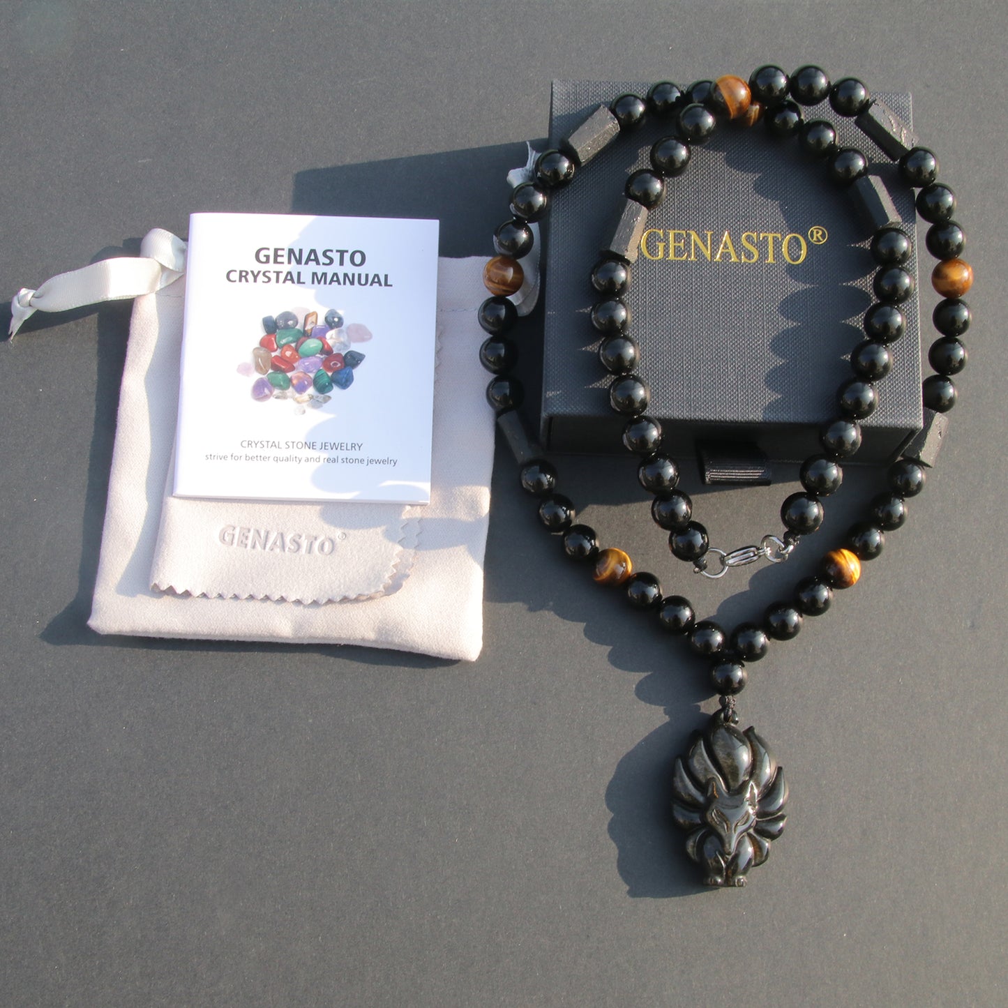 Golden Obsidian Fox Beads Necklace