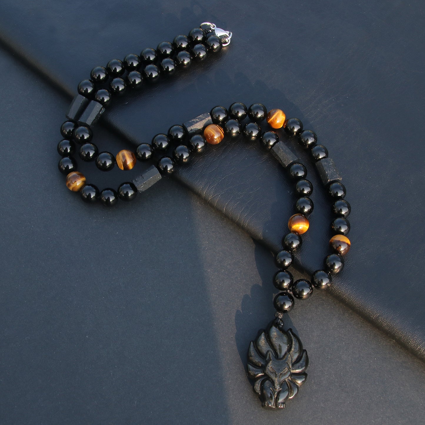 Golden Obsidian Fox Beads Necklace
