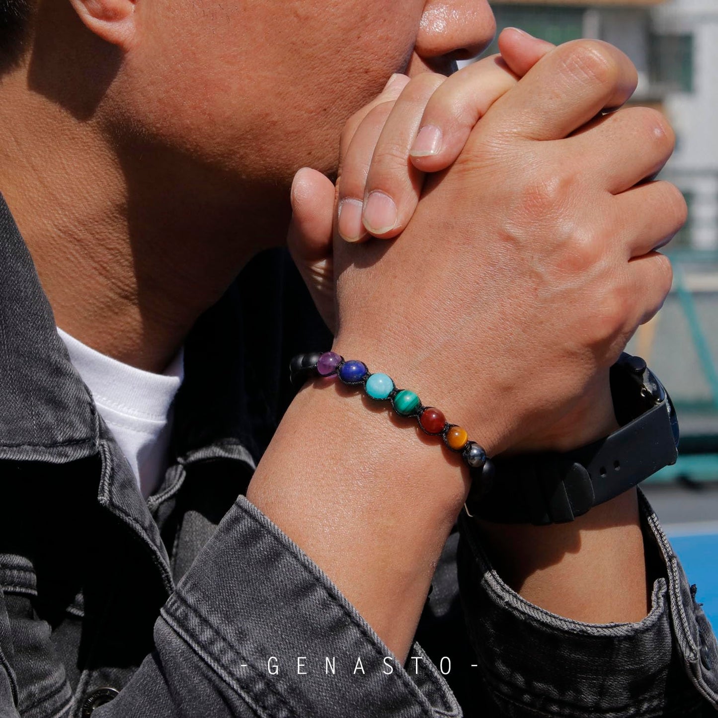 7 Chakra Bracelet with Real Stones,8mm