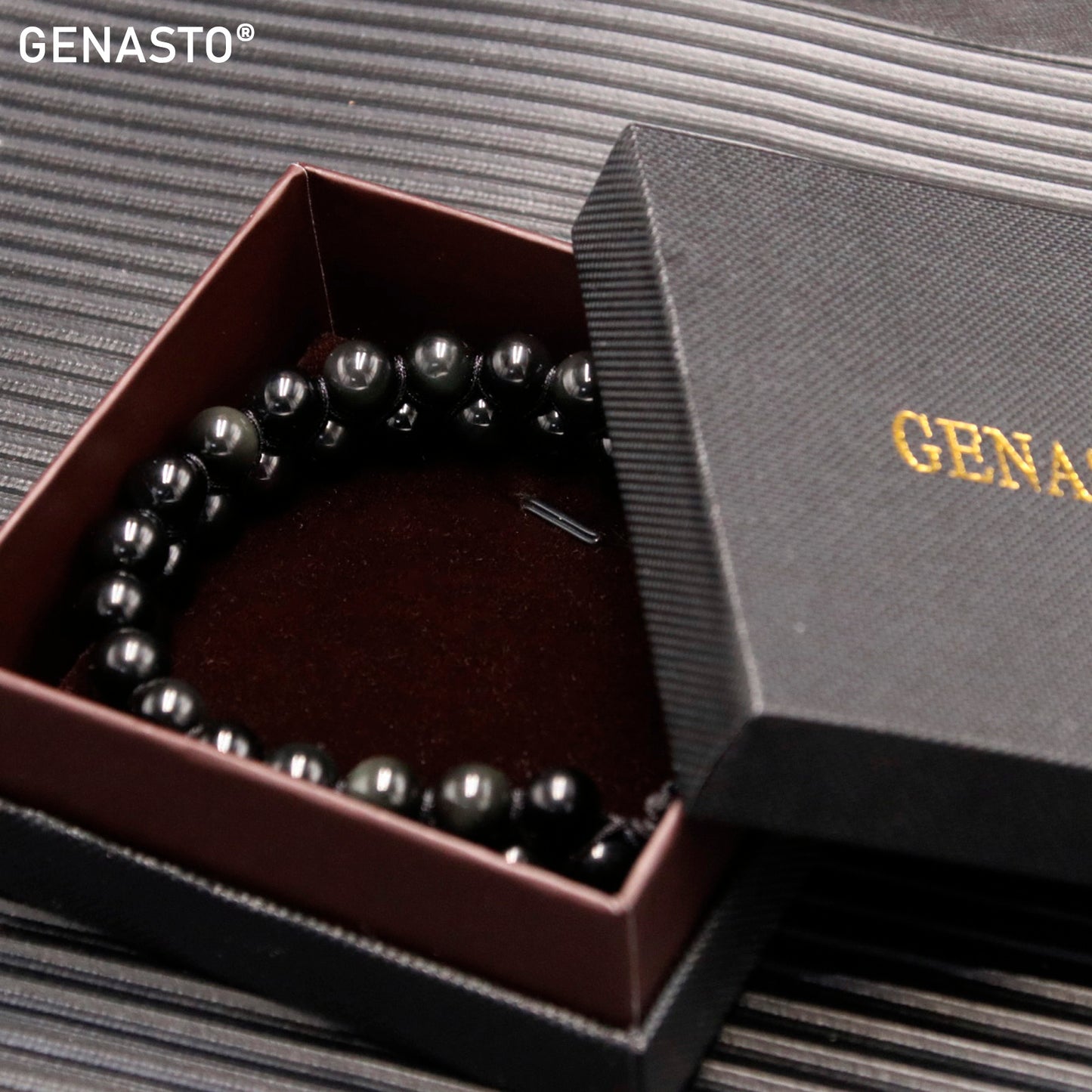 GENASTO Natural Black Obsidian Stone Beads Bracelet for Men Women