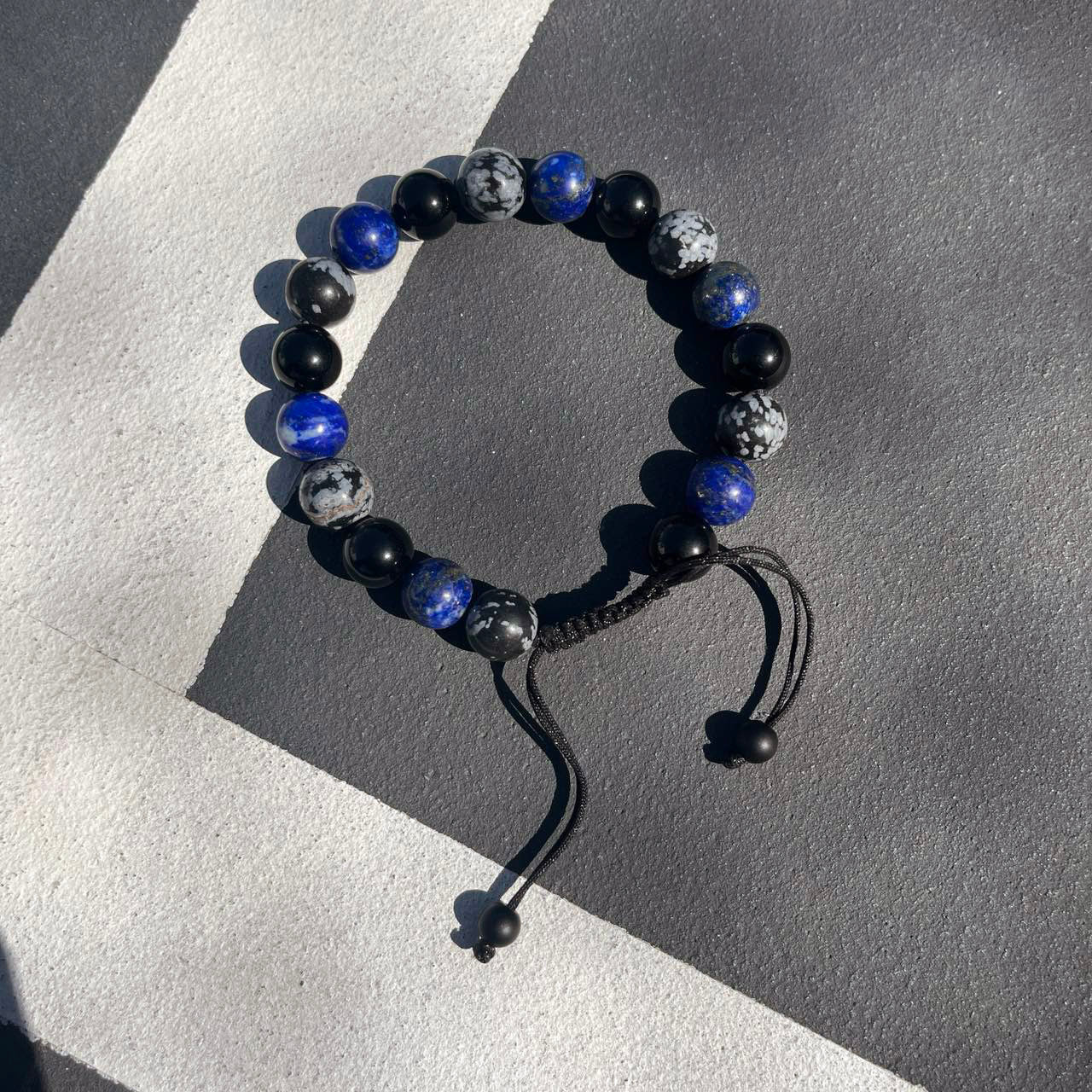 Lapis Lazuli, Snowflake Obsidian & Black Obsidian, Single-layer Bracelet, 10mm