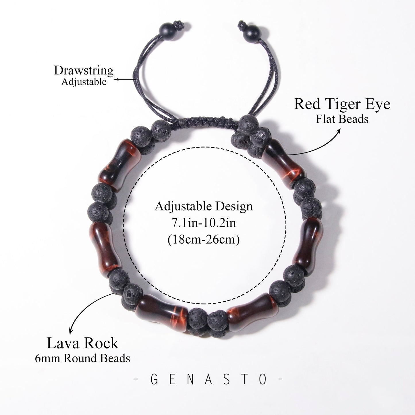 Red Tiger Eye & Lava Rock, Square Flat Beads Bracelet