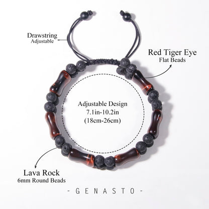 Red Tiger Eye & Lava Rock, Square Flat Beads Bracelet