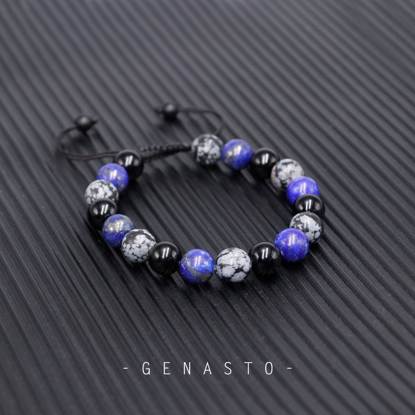 Lapis Lazuli, Snowflake Obsidian & Black Obsidian, Single-layer Bracelet, 10mm