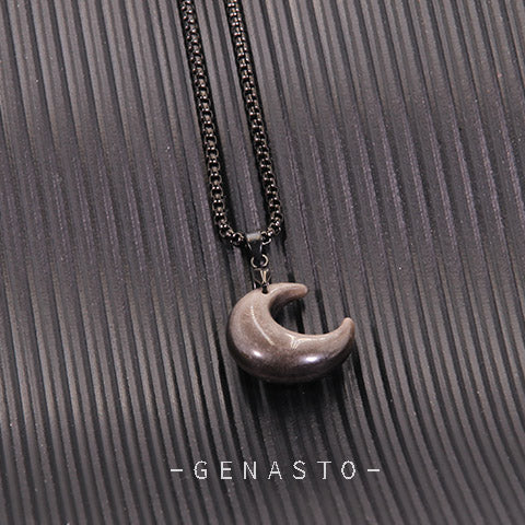 Silver Obsidian Crescent Moon Necklace