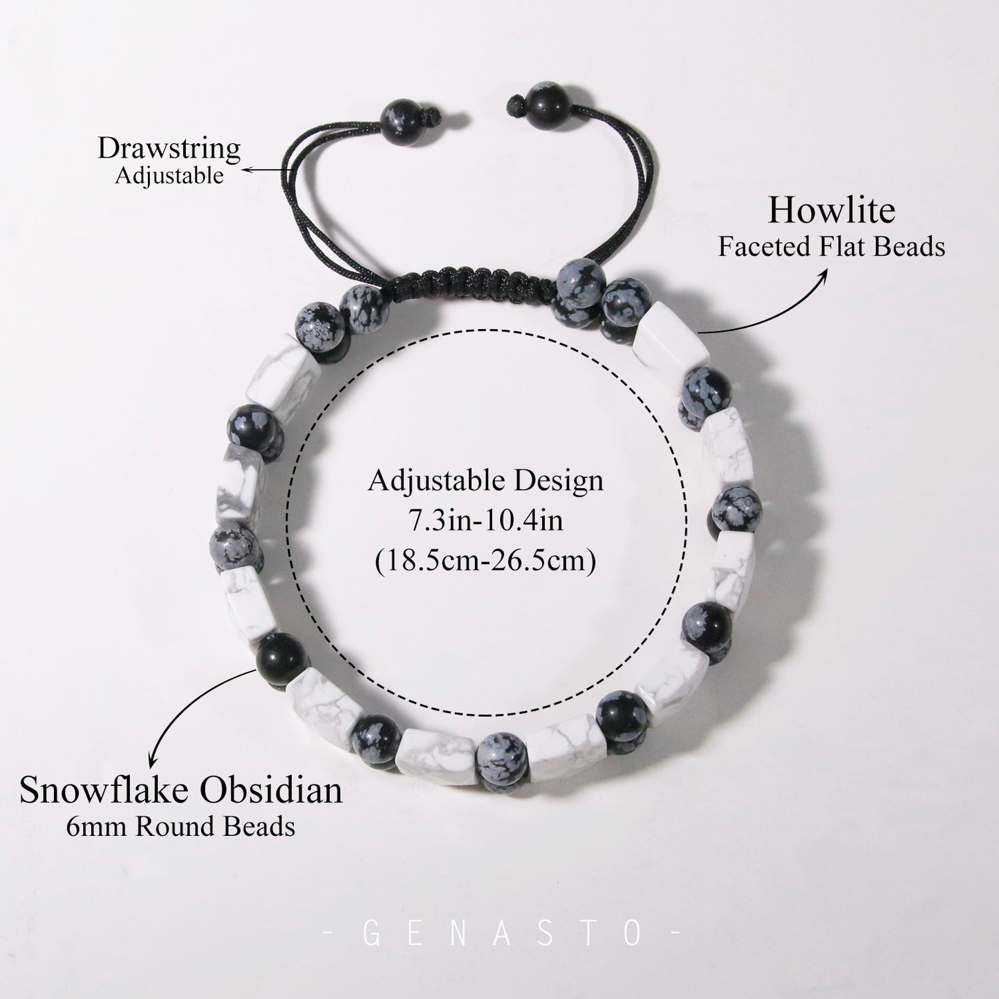 Howlite & Snowflake Obsidian, Square Flat Beads Bracelet