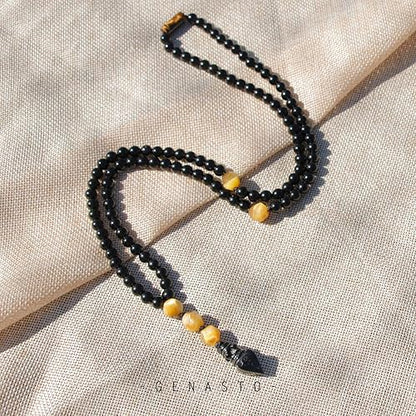 Black Obsidian Tiger Eye Stone Necklace