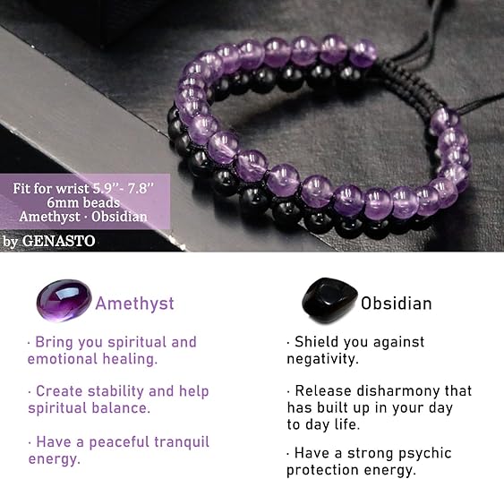 Amethyst  Obsidian Beads Bracelet, 6mm