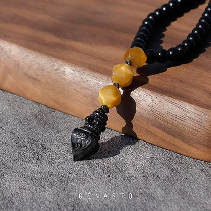 Black Obsidian Tiger Eye Stone Necklace