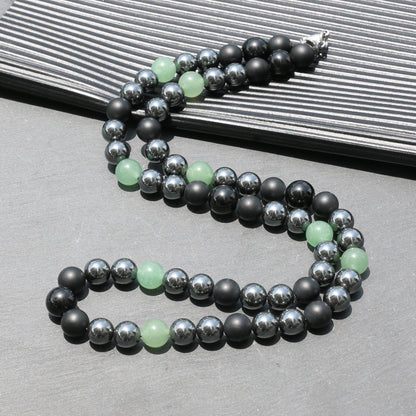 Black Tourmaline Crystals Hematite Aventurine Onyx Beads Necklace