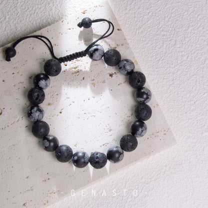 Snowflake Obsidian & Lava Rock, Single-layer Bracelet, 10mm