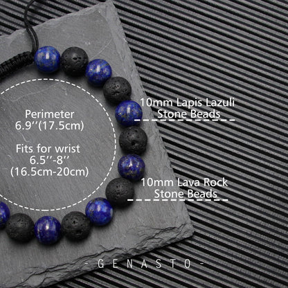 Lapis Lazuli & Lava Rock, Single-layer Bracelet, 10mm