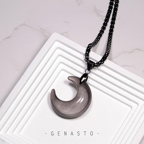 Silver Obsidian Crescent Moon Necklace