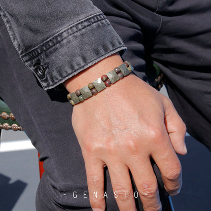 Pyrite & Dragon Blood Stone, Square Flat Beads Bracelet