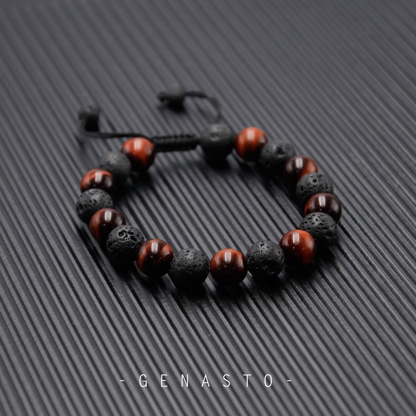 Red Tiger Eye & Lava Rock, Single-layer Bracelet, 10mm