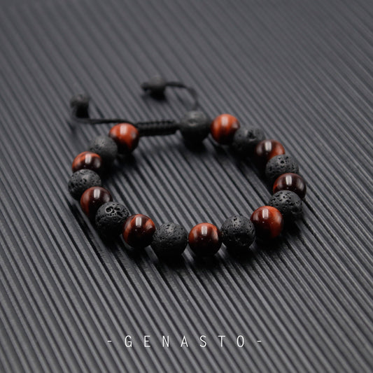 Red Tiger Eye & Lava Rock, Single-layer Bracelet, 10mm