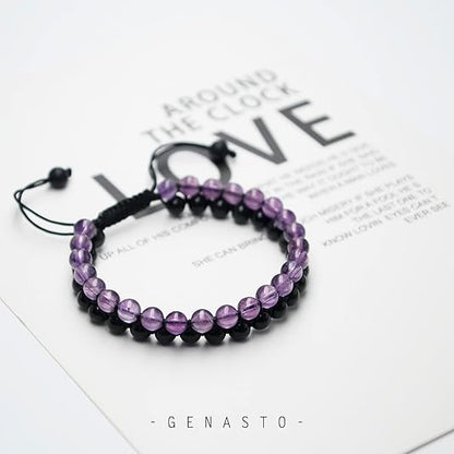 Amethyst  Obsidian Beads Bracelet, 6mm