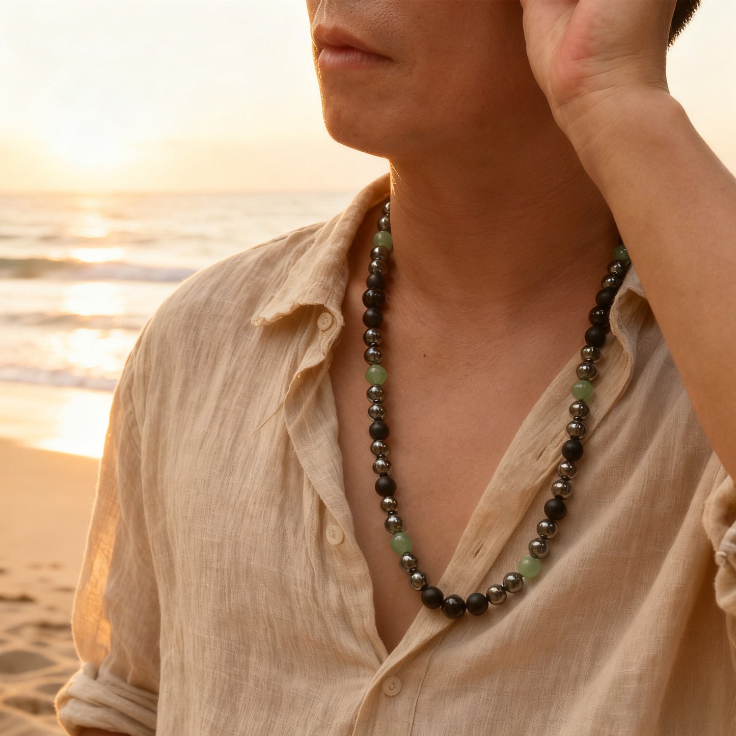 Black Tourmaline Crystals Hematite Aventurine Onyx Beads Necklace