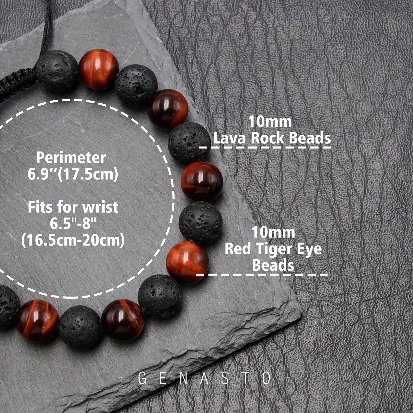 Red Tiger Eye & Lava Rock, Single-layer Bracelet, 10mm