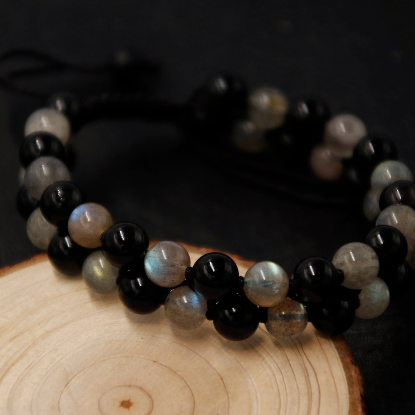 Labradorite & Obsidian Bracelet, 8mm