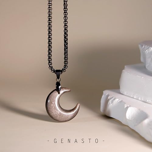 Silver Obsidian Crescent Moon Necklace