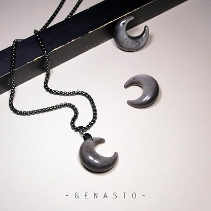 Silver Obsidian Crescent Moon Necklace