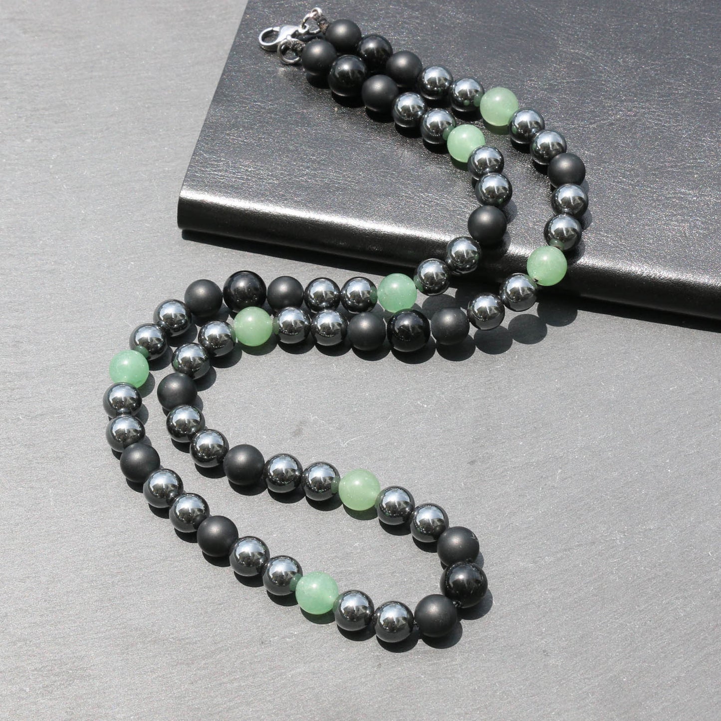 Black Tourmaline Crystals Hematite Aventurine Onyx Beads Necklace