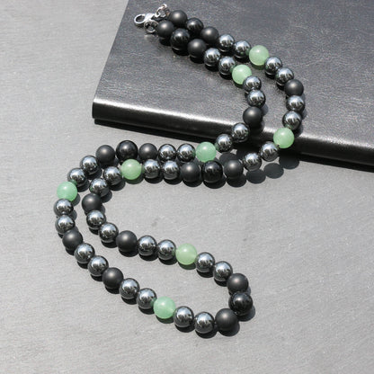 Black Tourmaline Crystals Hematite Aventurine Onyx Beads Necklace