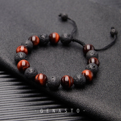 Red Tiger Eye & Lava Rock, Single-layer Bracelet, 10mm