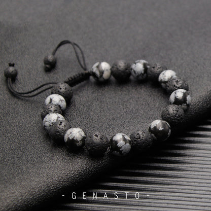 Snowflake Obsidian & Lava Rock, Single-layer Bracelet, 10mm