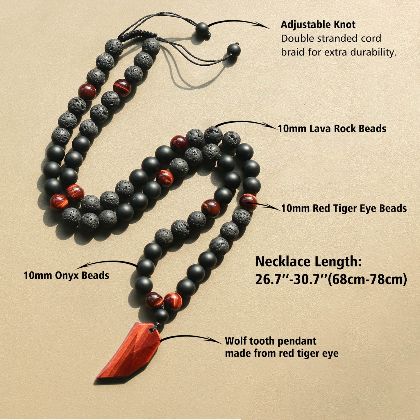 Red Tiger Eye Wolf Tooth Necklace for Men