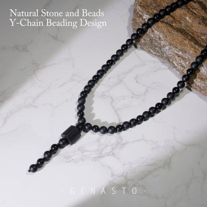 Black Tourmaline Black Obsidian Necklace Y Chain