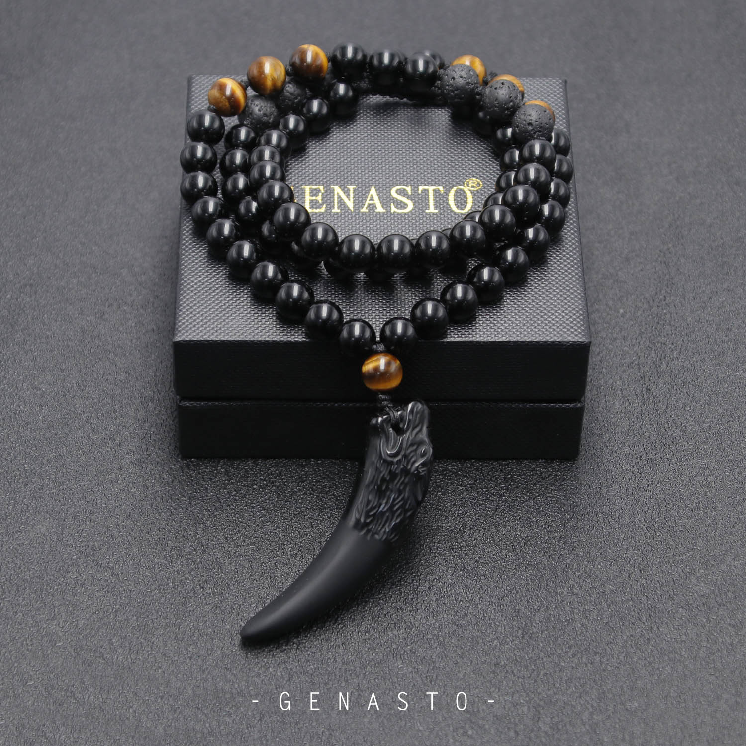 Beaded necklace for men Obsidian & Hematite – Trimakasi | EN