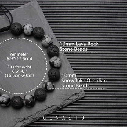 Snowflake Obsidian & Lava Rock, Single-layer Bracelet, 10mm