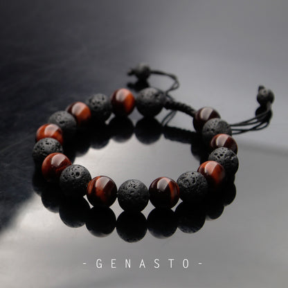 Red Tiger Eye & Lava Rock, Single-layer Bracelet, 10mm