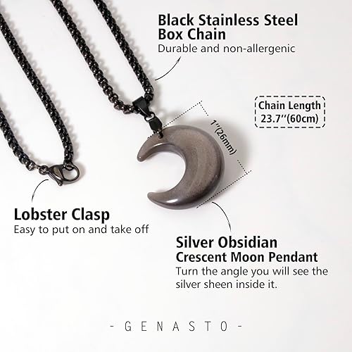 Silver Obsidian Crescent Moon Necklace