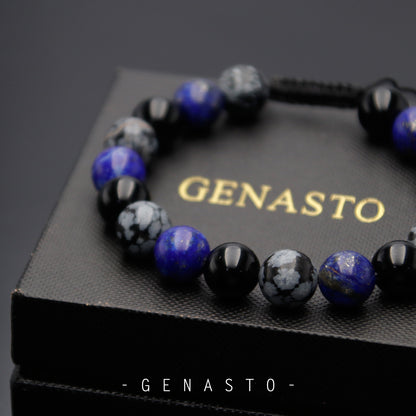 Lapis Lazuli, Snowflake Obsidian & Black Obsidian, Single-layer Bracelet, 10mm