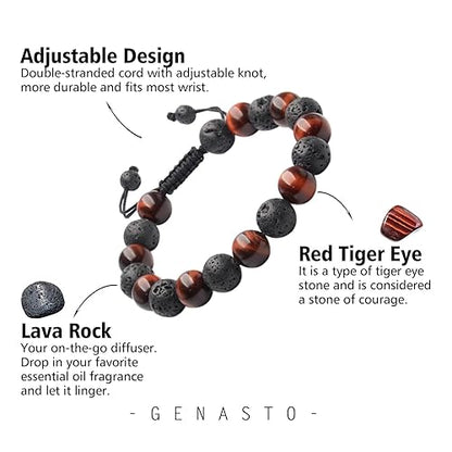 Red Tiger Eye & Lava Rock, Single-layer Bracelet, 10mm