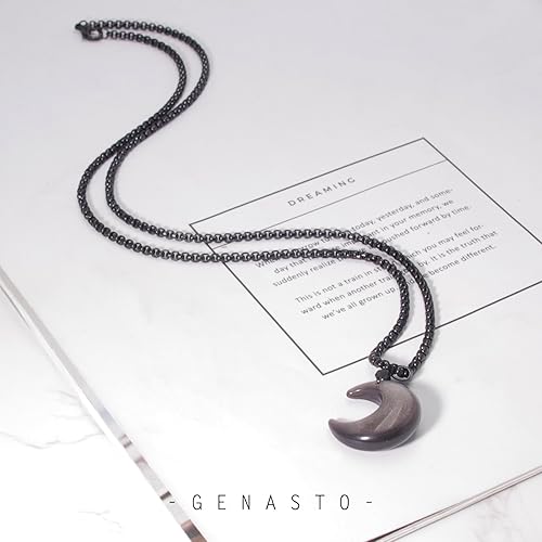 Silver Obsidian Crescent Moon Necklace